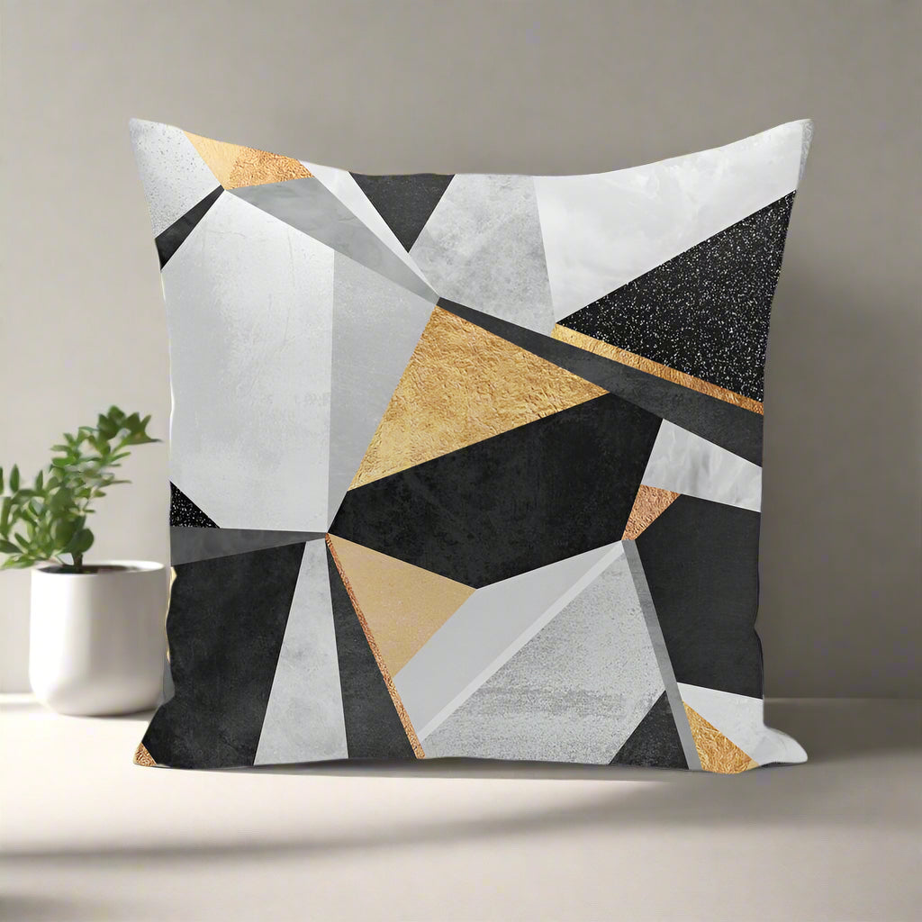Luxury Geometric Gold Cushion Cover for Sofa or Bed – Handmade Look